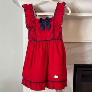 Miranda Red Ruffled Dress with Navy Bow